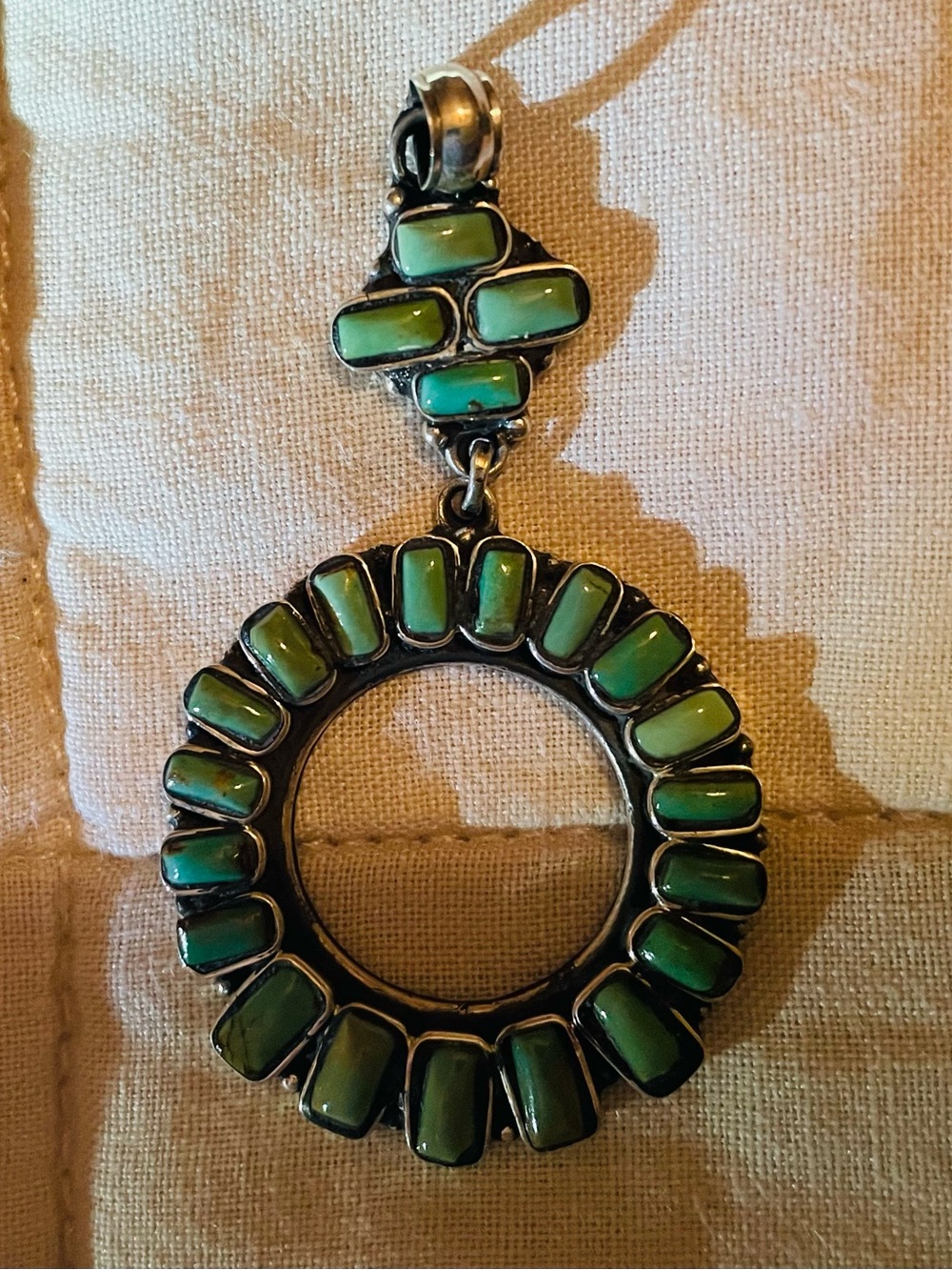 Green Turquoise Circle Pendant Necklace - Sterling